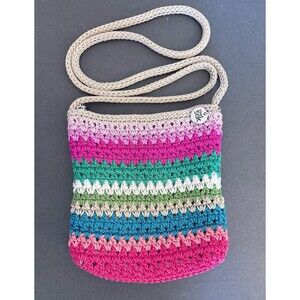 The Sak Small Beige Pink & Green Striped Shoulder Bag